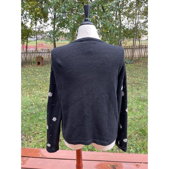 Christmas Black Holiday Cardigan Sweater Size Medium Victoria Jones - Picture 6 of 9